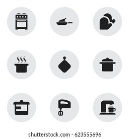 Set Of 9 Editable Cooking Icons. Includes Symbols Such As Drink Maker, Grill, Soup Pot And More. Can Be Used For Web, Mobile, UI And Infographic Design.