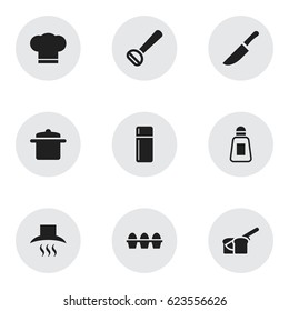 Set Of 9 Editable Cooking Icons. Includes Symbols Such As Refrigerator, Cook Cap, Husker And More. Can Be Used For Web, Mobile, UI And Infographic Design.