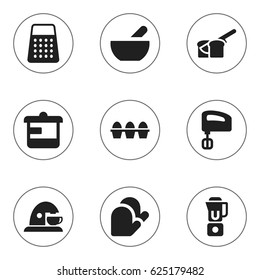Set Of 9 Editable Cooking Icons. Includes Symbols Such As Egg Carton, Soup, Utensil And More. Can Be Used For Web, Mobile, UI And Infographic Design.