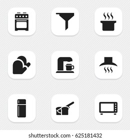 Set Of 9 Editable Cooking Icons. Includes Symbols Such As Kitchen Glove, Stove, Drink Maker And More. Can Be Used For Web, Mobile, UI And Infographic Design.