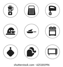 Set Of 9 Editable Cooking Icons. Includes Symbols Such As Kitchen Glove, Shredder, Agitator And More. Can Be Used For Web, Mobile, UI And Infographic Design.