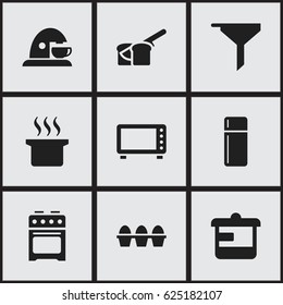 Set Of 9 Editable Cooking Icons. Includes Symbols Such As Soup Pot, Bakery, Stove And More. Can Be Used For Web, Mobile, UI And Infographic Design.