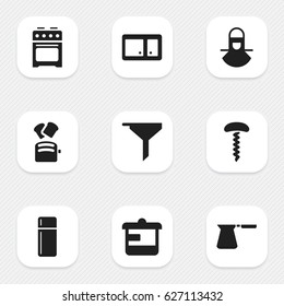 Set Of 9 Editable Cooking Icons. Includes Symbols Such As Coffee Pot, Sideboard, Stove And More. Can Be Used For Web, Mobile, UI And Infographic Design.