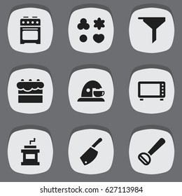 Set Of 9 Editable Cooking Icons. Includes Symbols Such As Pastry, Filtering, Stove And More. Can Be Used For Web, Mobile, UI And Infographic Design.