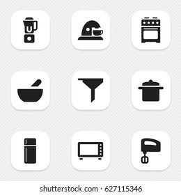 Set Of 9 Editable Cooking Icons. Includes Symbols Such As Stove , Hand Mixer, Cup. Can Be Used For Web, Mobile, UI And Infographic Design.