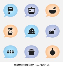 Set Of 9 Editable Cooking Icons. Includes Symbols Such As Utensil, Soup, Cookware And More. Can Be Used For Web, Mobile, UI And Infographic Design.