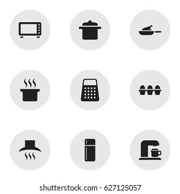 Set Of 9 Editable Cooking Icons. Includes Symbols Such As Oven, Grill, Kitchen Hood And More. Can Be Used For Web, Mobile, UI And Infographic Design.