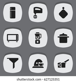 Set Of 9 Editable Cooking Icons. Includes Symbols Such As Refrigerator, Pot-Holder, Cup And More. Can Be Used For Web, Mobile, UI And Infographic Design.