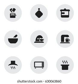 Set Of 9 Editable Cooking Icons. Includes Symbols Such As Pot-Holder, Cup, Slice Bread And More. Can Be Used For Web, Mobile, UI And Infographic Design.
