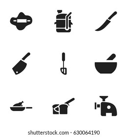 Set Of 9 Editable Cooking Icons. Includes Symbols Such As Squeezer, Soup, Meat Grinder And More. Can Be Used For Web, Mobile, UI And Infographic Design.