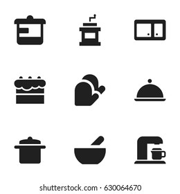 Set Of 9 Editable Cooking Icons. Includes Symbols Such As Sideboard, Kitchen Glove, Cookware And More. Can Be Used For Web, Mobile, UI And Infographic Design.