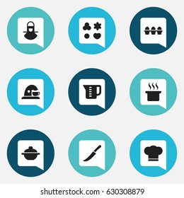 Set Of 9 Editable Cooking Icons. Includes Symbols Such As Mensural, Saucepan, Egg Carton And More. Can Be Used For Web, Mobile, UI And Infographic Design.