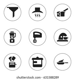 Set Of 9 Editable Cooking Icons. Includes Symbols Such As Hand Mixer, Cup , Filtering. Can Be Used For Web, Mobile, UI And Infographic Design.