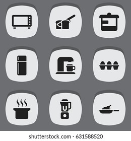 Set Of 9 Editable Cooking Icons. Includes Symbols Such As Egg Carton, Refrigerator, Bakery And More. Can Be Used For Web, Mobile, UI And Infographic Design.