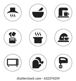 Set Of 9 Editable Cooking Icons. Includes Symbols Such As Cup, Agitator, Slice Bread And More. Can Be Used For Web, Mobile, UI And Infographic Design.