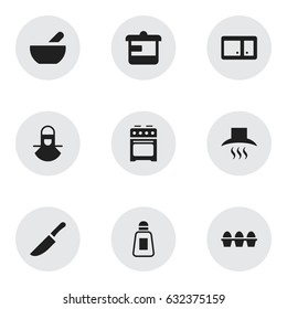 Set Of 9 Editable Cooking Icons. Includes Symbols Such As Utensil, Soup, Saltshaker And More. Can Be Used For Web, Mobile, UI And Infographic Design.