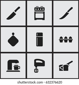 Set Of 9 Editable Cooking Icons. Includes Symbols Such As Knife, Pot-Holder And More. Can Be Used For Web, Mobile, UI And Infographic Design.