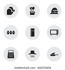 Set Of 9 Editable Cooking Icons. Includes Symbols Such As Refrigerator, Slice Bread, Kitchen Glove And More. Can Be Used For Web, Mobile, UI And Infographic Design.