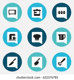 Set Of 9 Editable Cooking Icons. Includes Symbols Such As Mensural, Cook Cap, Oven And More. Can Be Used For Web, Mobile, UI And Infographic Design.