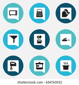 Set Of 9 Editable Cooking Icons. Includes Symbols Such As Utensil, Oven, Slice Bread And More. Can Be Used For Web, Mobile, UI And Infographic Design.