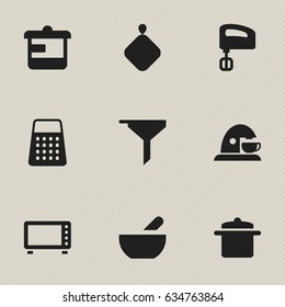 Set Of 9 Editable Cooking Icons. Includes Symbols Such As Cup, Cookware, Shredder And More. Can Be Used For Web, Mobile, UI And Infographic Design.