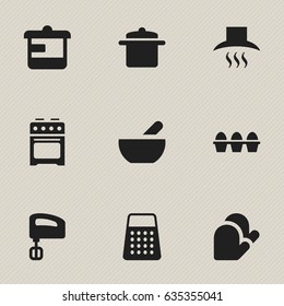 Set Of 9 Editable Cooking Icons. Includes Symbols Such As Soup, Stove, Egg Carton And More. Can Be Used For Web, Mobile, UI And Infographic Design.