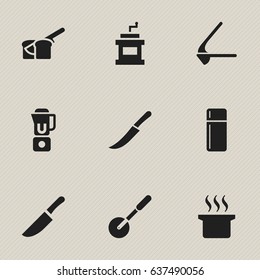 Set Of 9 Editable Cooking Icons. Includes Symbols Such As Bakery, Soup Pot, Refrigerator And More. Can Be Used For Web, Mobile, UI And Infographic Design.
