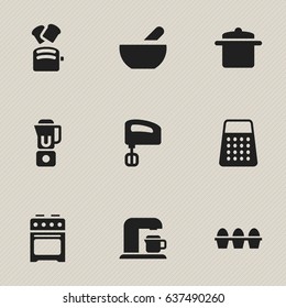 Set Of 9 Editable Cooking Icons. Includes Symbols Such As Soup, Drink Maker, Shredder And More. Can Be Used For Web, Mobile, UI And Infographic Design.