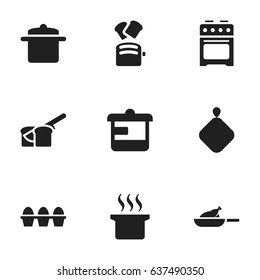 Set Of 9 Editable Cooking Icons. Includes Symbols Such As Stove, Soup Pot, Slice Bread And More. Can Be Used For Web, Mobile, UI And Infographic Design.