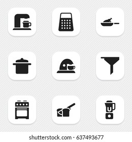Set Of 9 Editable Cooking Icons. Includes Symbols Such As Cookware, Filtering, Hand Mixer. Can Be Used For Web, Mobile, UI And Infographic Design.