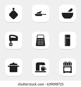 Set Of 9 Editable Cooking Icons. Includes Symbols Such As Shredder, Stove, Grill And More. Can Be Used For Web, Mobile, UI And Infographic Design.