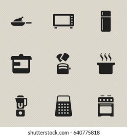 Set Of 9 Editable Cooking Icons. Includes Symbols Such As Hand Mixer, Stove , Shredder. Can Be Used For Web, Mobile, UI And Infographic Design.