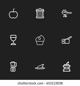 Set Of 9 Editable Cooking Icons. Includes Symbols Such As Mixer, Rooty, Cooking Pan And More. Can Be Used For Web, Mobile, UI And Infographic Design.