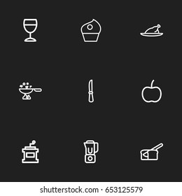 Set Of 9 Editable Cooking Icons. Includes Symbols Such As Grill, Cooking Pan, Tree And More. Can Be Used For Web, Mobile, UI And Infographic Design.