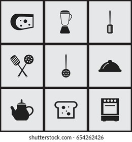 Set Of 9 Editable Cooking Icons. Includes Symbols Such As Strainer, Baguette, Oven And More. Can Be Used For Web, Mobile, UI And Infographic Design.