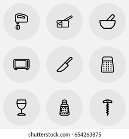 Set Of 9 Editable Cooking Icons. Includes Symbols Such As Dish, Powdered Pepper, Blender And More. Can Be Used For Web, Mobile, UI And Infographic Design.