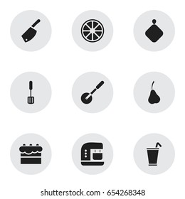 Set Of 9 Editable Cooking Icons. Includes Symbols Such As Pot-Holder, Orange, Pastry And More. Can Be Used For Web, Mobile, UI And Infographic Design.