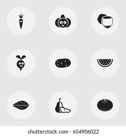 Set Of 9 Editable Cooking Icons. Includes Symbols Such As Pumpkin, Filbert, Almond And More. Can Be Used For Web, Mobile, UI And Infographic Design.