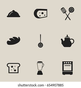 Set Of 9 Editable Cooking Icons. Includes Symbols Such As Bread, Strainer, Oven And More. Can Be Used For Web, Mobile, UI And Infographic Design.