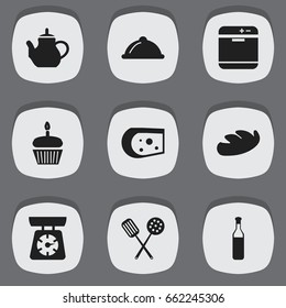 Set Of 9 Editable Cooking Icons. Includes Symbols Such As Bread, Cheddar, Food Libra And More. Can Be Used For Web, Mobile, UI And Infographic Design.
