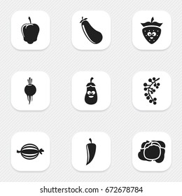 Set Of 9 Editable Cooking Icons. Includes Symbols Such As Eggplant, Sweet Pepper, Cabbage And More. Can Be Used For Web, Mobile, UI And Infographic Design.