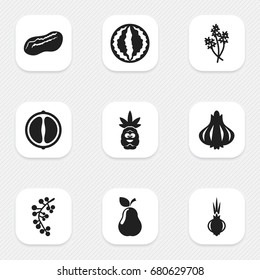 Set Of 9 Editable Cooking Icons. Includes Symbols Such As Garlic, Tropical Fruit And More. Can Be Used For Web, Mobile, UI And Infographic Design.