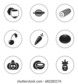 Set Of 9 Editable Cooking Icons. Includes Symbols Such As Root Vegetable, Cucumber, Juniper And More. Can Be Used For Web, Mobile, UI And Infographic Design.