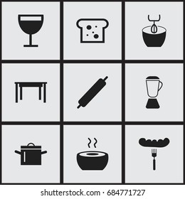 Set Of 9 Editable Cooking Icons. Includes Symbols Such As Stir, Baguette, Desk And More. Can Be Used For Web, Mobile, UI And Infographic Design.