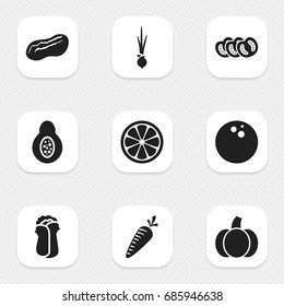 Set Of 9 Editable Cooking Icons. Includes Symbols Such As Pistachio, Coconut, Papaya And More. Can Be Used For Web, Mobile, UI And Infographic Design.