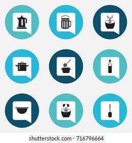 Set Of 9 Editable Cooking Icons. Includes Symbols Such As Kettle, Skimmer, Ale And More. Can Be Used For Web, Mobile, UI And Infographic Design.