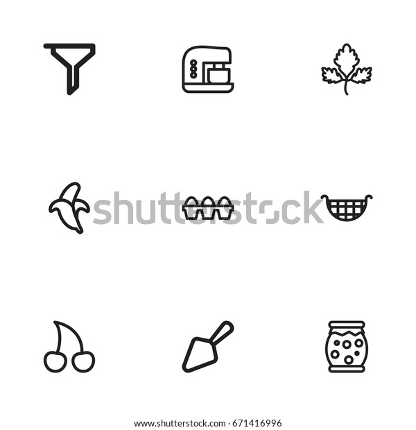 Set Of 9 Editable Cooking Icons.\
Includes Symbols Such As Food Shovel, Cherries, Mixer And More. Can\
Be Used For Web, Mobile, UI And Infographic\
Design.
