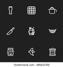 Set Of 9 Editable Cooking Outline Icons. Includes Symbols Such As Boiler, Stove, Squeezer And More. Can Be Used For Web, Mobile, UI And Infographic Design.