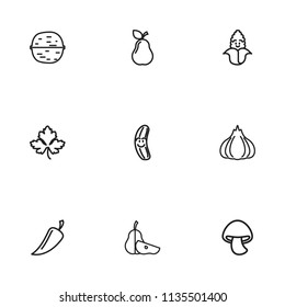 Set of 9 editable cookware icons line style. Includes symbols such as corn, leaf, chili and more. Can be used for web, mobile, UI and infographic design.