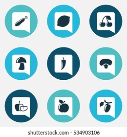 Set Of 9 Editable Cookware Icons. Includes Symbols Such As Berry, Tree, Barberry And More. Can Be Used For Web, Mobile, UI And Infographic Design.
